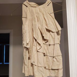 Tan, High Neck Ruffle Halter (Sz S)